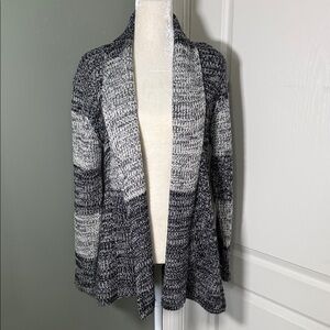 Effeci Creazioni Black White Open Front Knit Cardigan Sweater Size L